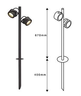Twin Spike-Mounted Path Light - Adjustable and Uses LED Lamps