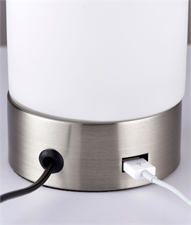 Slim Table Lamp with USB - Opal Glass in Brushed Nickel or Brass