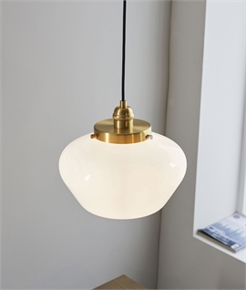 Retro Schoolhouse Style Pendant - Opal Glass & Brass