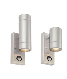 Coastal Resistant PIR Operated Stainless Steel Up & Down Wall Light 
