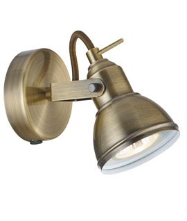 Antique Brass Finish Switched Wall Spotlight - Switched