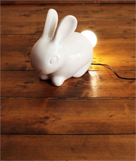 Porcelain White Ceramic Bunny Rabbit - LED Illuminated Tail