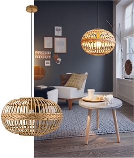 Round Wooden Wicker Pendant with Weave Detail