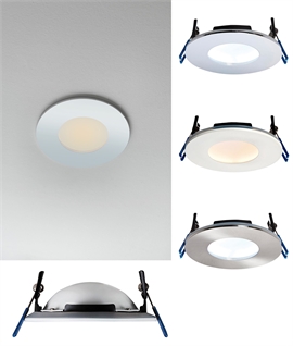 Super Low Profile Low-Glare LED Downlight -  Fire-Rated, Dimmable & IP65 - White, Chrome or Nickel