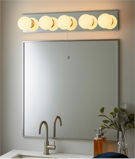 Mirror Wall Light with 5 Opal Globe Shades - IP44 Rated