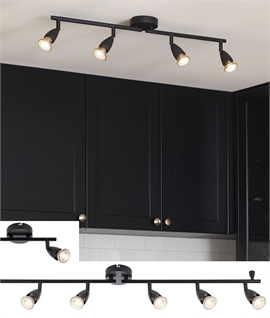 Matt Black Adjustable Spotlight Bar – 2, 4 or 6 GU10 Mains Spots