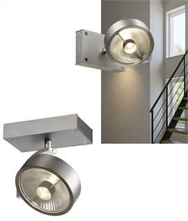 Adjustable aluminium spotlight for ES111 lamps - Wall or ceiling mounted with full rotation and tilt
