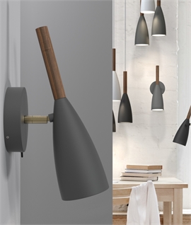 Grey Metal & Oiled Walnut Adjustable Wall Light