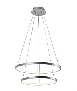 Adjustable 50cm LED 2-Ring Pendant Light – Wire Suspended, Gold or Silver Finish