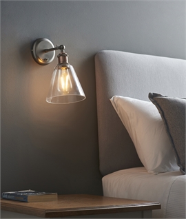Industrial Adjustable Switched Wall Light - Clear Glass Shade
