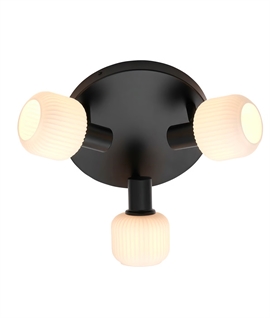 Triple Adjustable Black Spot Plate with Ribbed Glass Shades 
