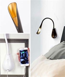 Leather Wrapped Bedside Reading Light on Flexible Arm with USB Charging