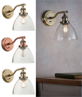 Retro Style Clear Glass Adjustable Wall Light - 3 Finishes