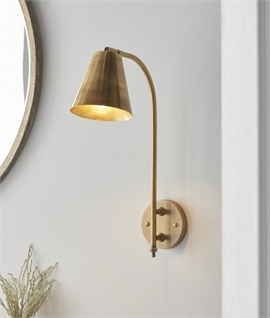 Antique Brass Bracket Wall Light - Swan Neck Design With Metal Shade