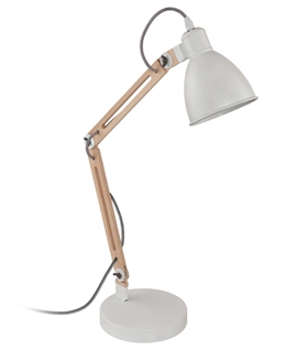 Adjustable White Metal and Wood Table Lamp