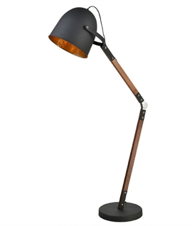 Black & Gold Adjustable Floor Lamp with Wooden Stem