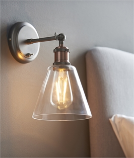 Industrial Adjustable Switched Wall Light - Clear Glass Shade