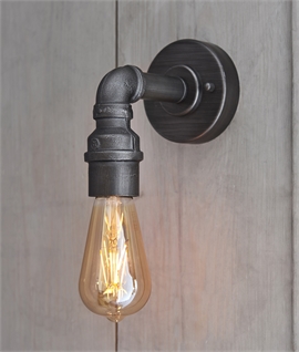 Exposed Pipe & Bare Lamp Industrial Wall Light - Aged Pewter