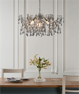 Antique Finish Branch Chandelier with Stems and Glass Drops