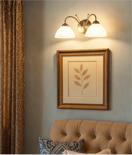 Alabaster Glass & Antique Brass Double Curved Arm Wall Light