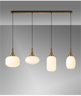 Linear 4 Light Pendant - Brass Gold with Opal Ribbed Glass Shades