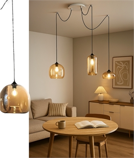 Amber Glass Triple Off-Set Ceiling Pendant - Black Flex
