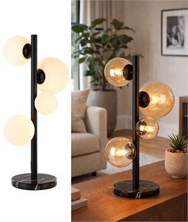 Satin Black & Glass Globe Shade Table Lamp - Opal or Amber