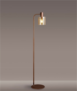 Mocha & Chrome Floor Lamp with Amber Glass Shade