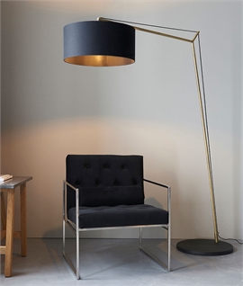 Modern Sofa Floor Lamp - Matt Brass with Black Drum Shade