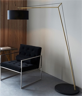 Modern Sofa Floor Lamp - Matt Brass with Black Drum Shade