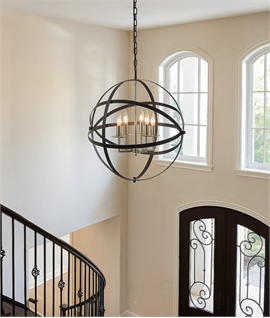 Anthracite Cage Pendant with 6 Light Satin Nickel Chandelier