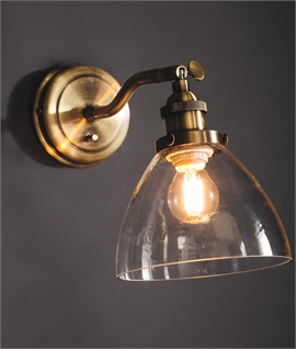 Industrial Wall Light with Adjustable Bracket and Clear Glass Shade 
