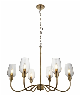 Curved Arm 6 Light Chandelier with Glass Shades - Modern Design
