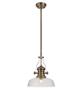 Antique Brass Pendant Light with 30cm Flat Glass Shade