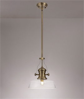Antique Brass Pendant Light with 30cm Flat Glass Shade