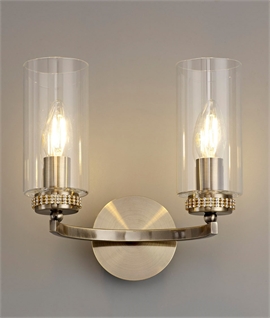 Double Arm Wall Light with Clear Glass Shades & Crystal Detail Double Arm Wall Light with Clear Glass Shades & Crystal Detail