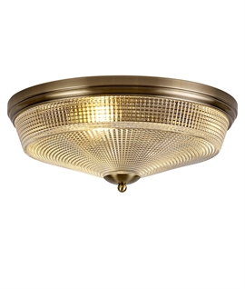 Prismo 3 Light E27 Flush Ceiling Light, Antique Brass-Prismatic Glass
