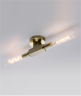 Antique Brass & Ribbed Glass Double Wall or Ceiling Light 