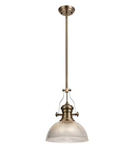 Antique Brass Pendant Light with 30cm Dome Glass Shade