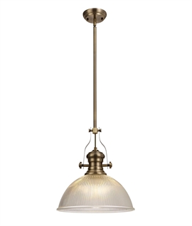 Antique Brass Pendant Light with 38cm Dome Glass Shade
