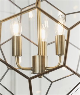 Chain-Hung Glass Lantern with Hexagonal Cut Glass in in Antique Brass Frame