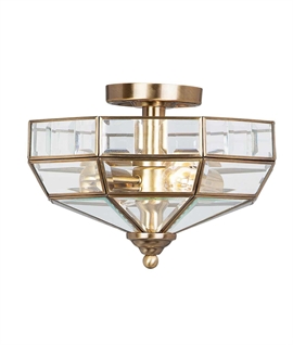 Octagon Design Semi-Flush Ceiling Light - Bevelled Clear Glass