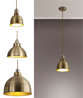 Antique Brass Finish Single Pendant with White Interior - 3 Options