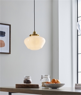Retro Schoolhouse Style Pendant - Opal Glass & Brass
