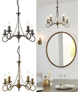 Scrolled 5 Arm Chandelier Pendant - Bar Lamp