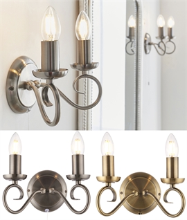 Switched Twin Scrolled Arm Wall Light