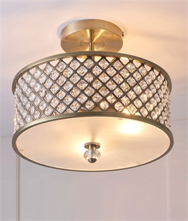 Semi-Flush Drum Light with Cut-Out & Crystal Details