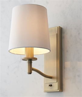 Tall Matt Antique Brass Wall Light with Vintage White Shade