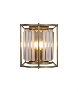 Antique Brass & Clear Rod Crystal Wall Light