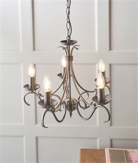 5 Arm Chandelier with Scrollwork & Bare Lamps - 2 Finishes